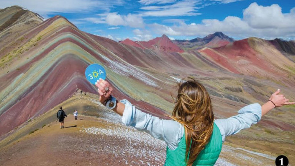 A 30A sticker at the Rainbow Mountains in Peru