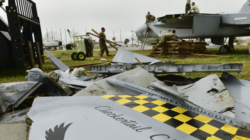 Hurricane damage to a hangar at Tyndall Air Force Base
