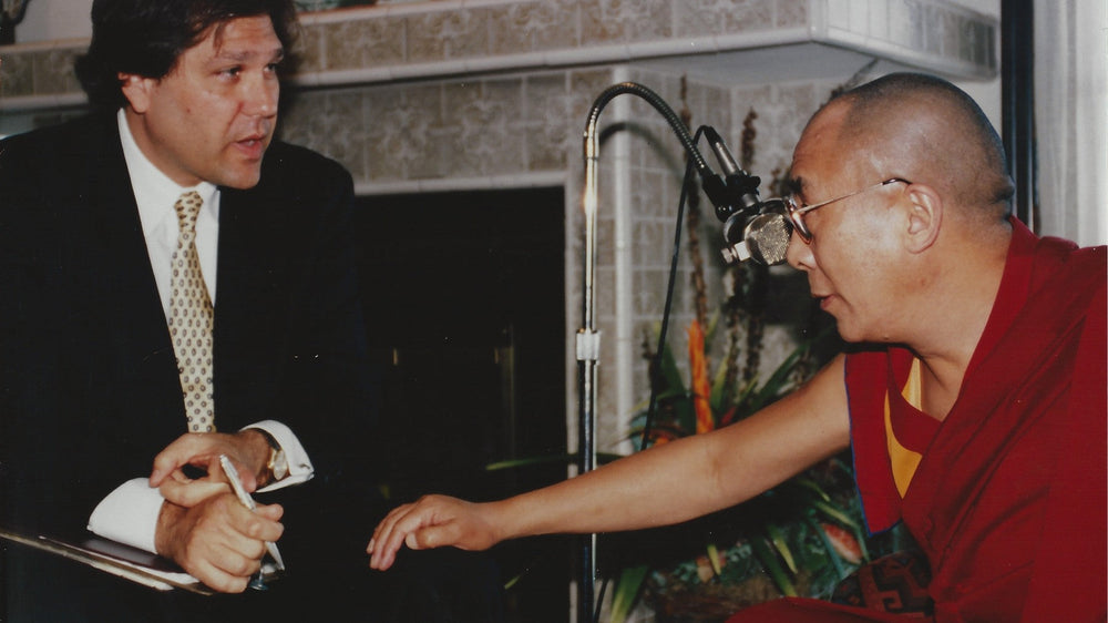 Dr. Howard Cutler interviewing the Dalai Lama in Tucson, Arizona, in 1993