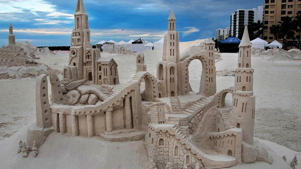 Sand castle sculpture on the beach