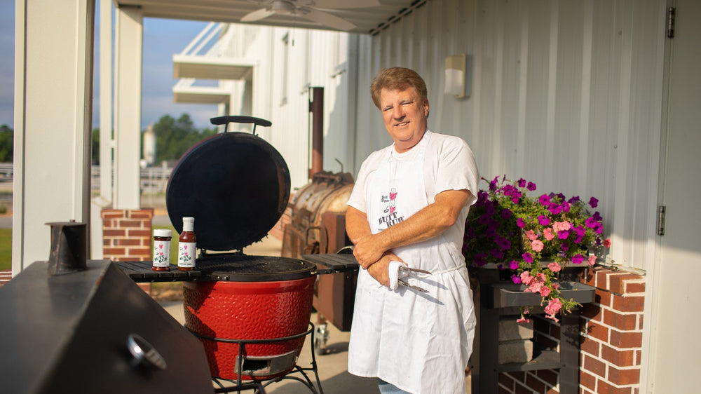 Byron Chism with his barbecue cookers in Freeport, Florida