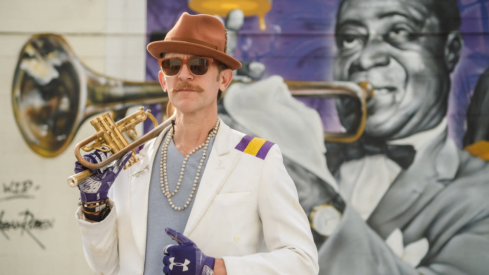 Ryan Thibodaux with his trumpet in New Orleans