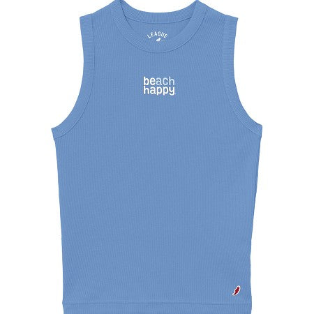 Beach Happy Retro Rib Tank — Power Blue